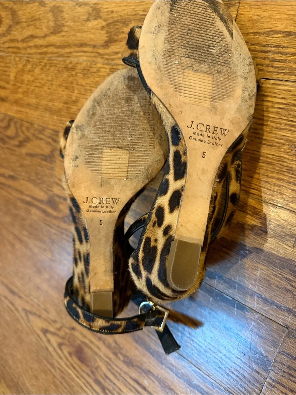 J. Crew calf hair Leopard Print Wedge Sandals with Ankle Strap